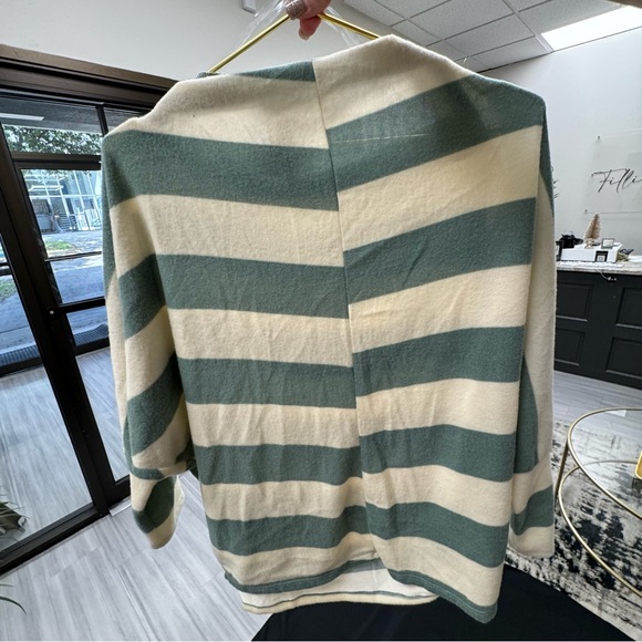 Sage Green and White Striped Sweater Top - Picture 4 of 6